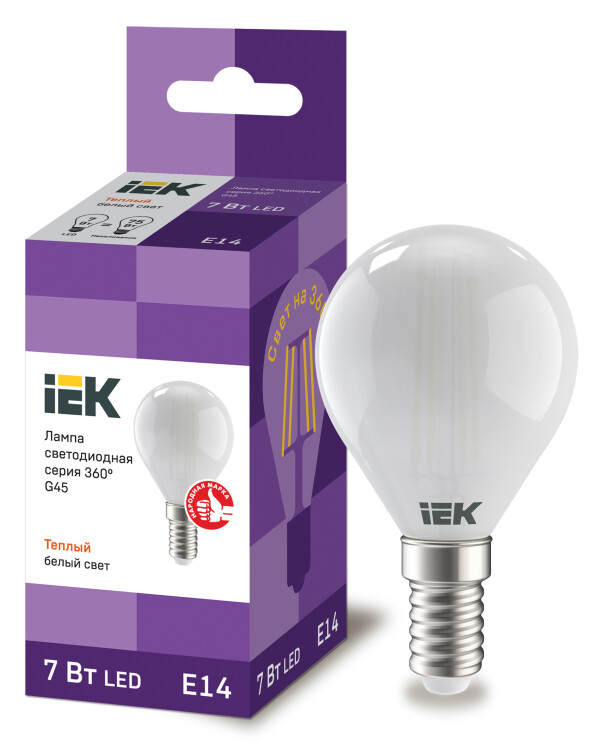 IEK Лампа LED G45 шар матовый 7Вт 230В 3000К E14 серия 360° (LLF-G45-7-230-30-E14-FR) превью в интернет-магазине электрики Форум Электро в Москве
