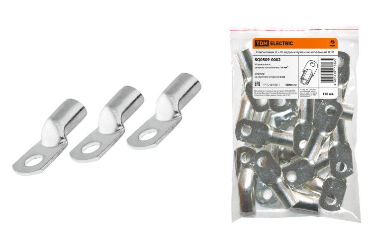 Наконечник JG-10 медный луженый кабельный TDM (замена на SQ0509-0016) (=this.property.MANUFACTURERCODE}) фото в интернет-магазине Форум Электро в Москве