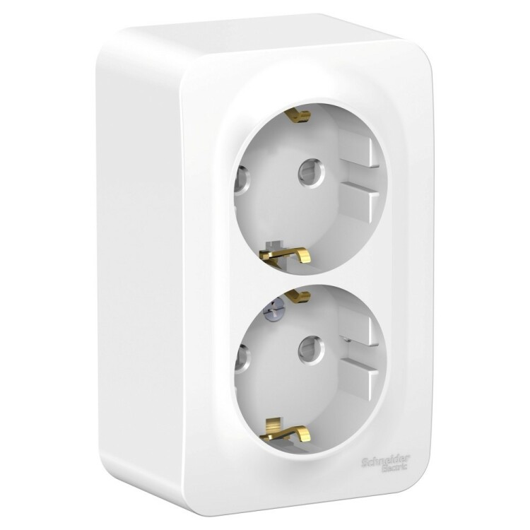 Картинка Systeme Electric Blanca наруж Бел Розетка 2-ая с/з со шторками 16А, 250В, изолир. пластина (BLNRA011211) в интернет-магазине Форум Электро в Москве