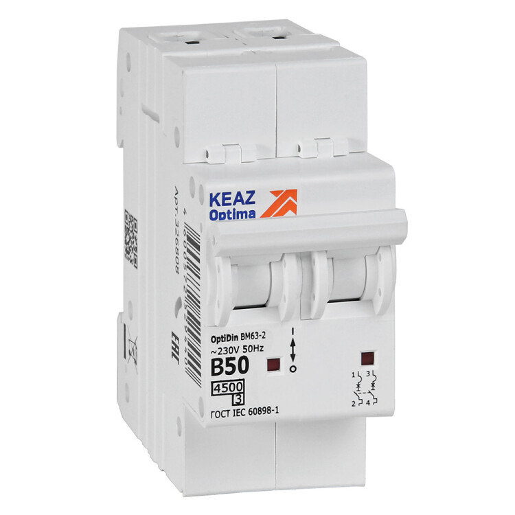КЭАЗ OptiDin BM63 Автоматический выключатель 2P 50А B 4,5кА AC (BM63-2B50-4,5-УХЛ3) (329515) превью в интернет-магазине электрики Форум Электро в Москве