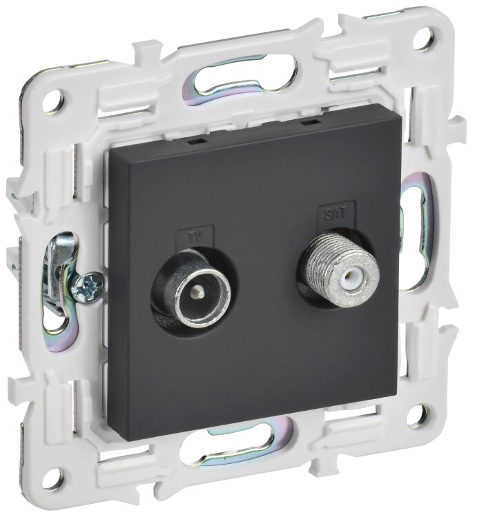 Картинка IEK SKANDY Графит Розетка двойная TV+SAT SK-A13G (SK-AF20-O-K53) в интернет-магазине Форум Электро в Москве