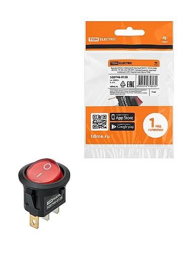 Картинка TDM KCD11-101N 250В AC/DC, 1P, 3А, (3с), ON-OFF, черн.корпус, крас.клавиша, LED подсв., Micro (SQ0746-0128) в интернет-магазине Форум Электро в Москве
