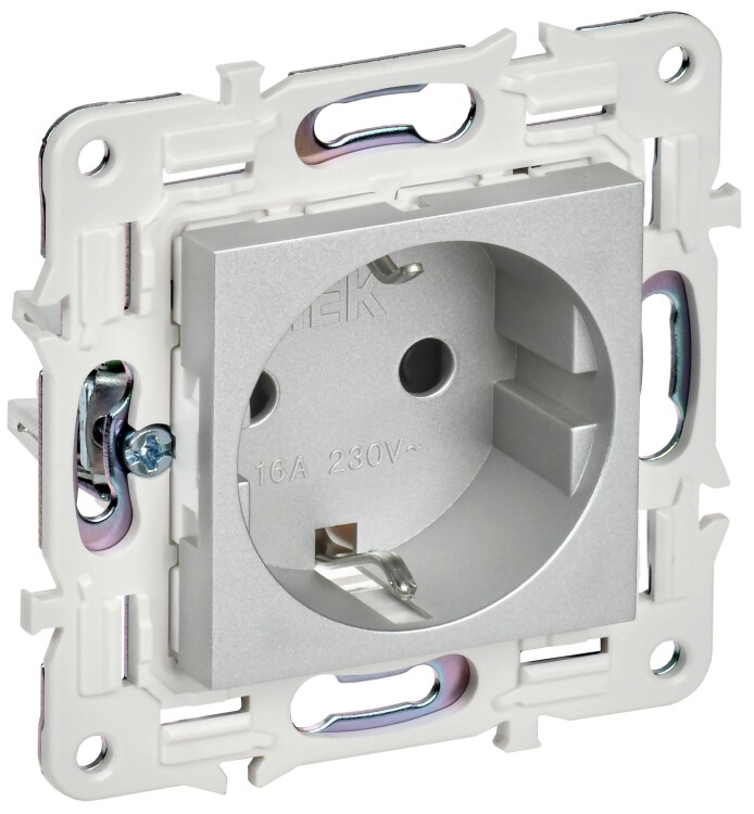 Картинка IEK SKANDY Серебряный Розетка с/з с защитными шторками 16А SK-R04S (SK-R14-16-K23) в интернет-магазине Форум Электро в Москве