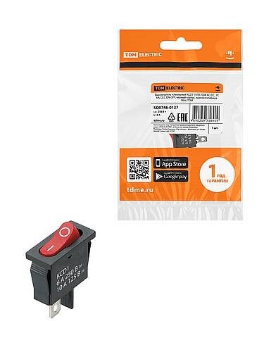 Картинка TDM KCD1-101B 250В AC/DC, 1P, 6А, (2с), ON-OFF, черный корпус, красная клавиша, Mini (SQ0746-0137) в интернет-магазине Форум Электро в Москве