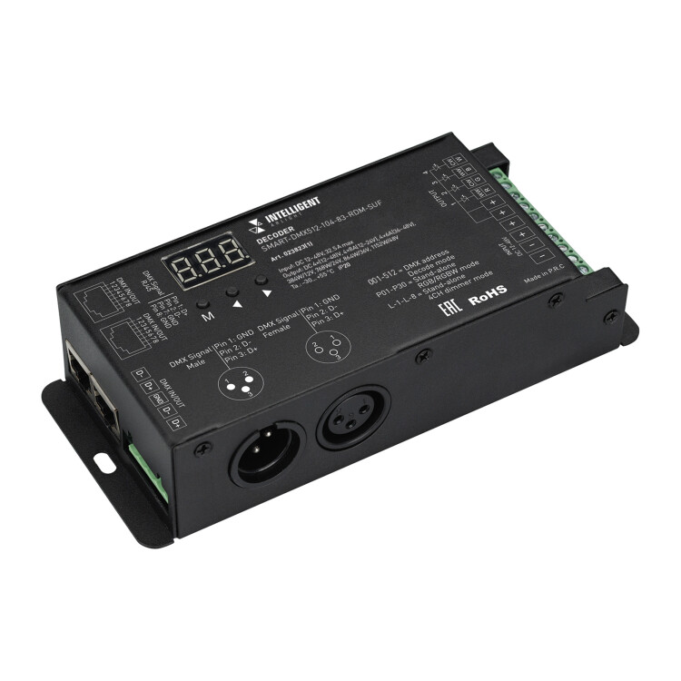 Arlight INTELLIGENT Декодер SMART-DMX512-104-83-RDM-SUF (12-48V, 4x8A, XLR3/RJ45) (IARL, IP20 Металл, 5 лет) (023823(1)) превью в интернет-магазине электрики Форум Электро в Москве