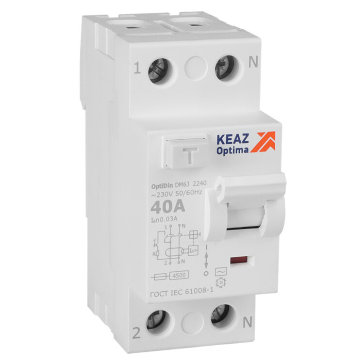 ВДТ без защиты от сверхтоков OptiDin DM63-2240-AC-4,5-УХЛ4 (2P, 40, 30mA) (343889) превью в интернет-магазине электрики Форум Электро в Москве