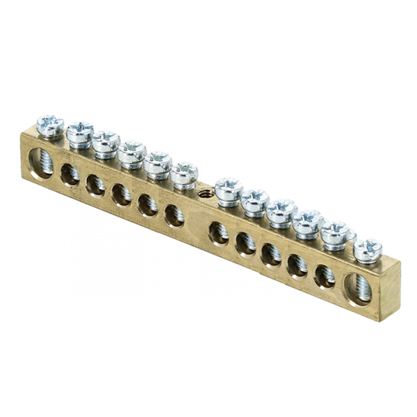 EKF PROxima Шина PEN "ноль-земля" (8х12мм) 12 отверстий латунь крепеж по центру EKF PROxima Шина PEN "ноль-земля" (8х12мм) 12 отверстий латунь крепеж по центру