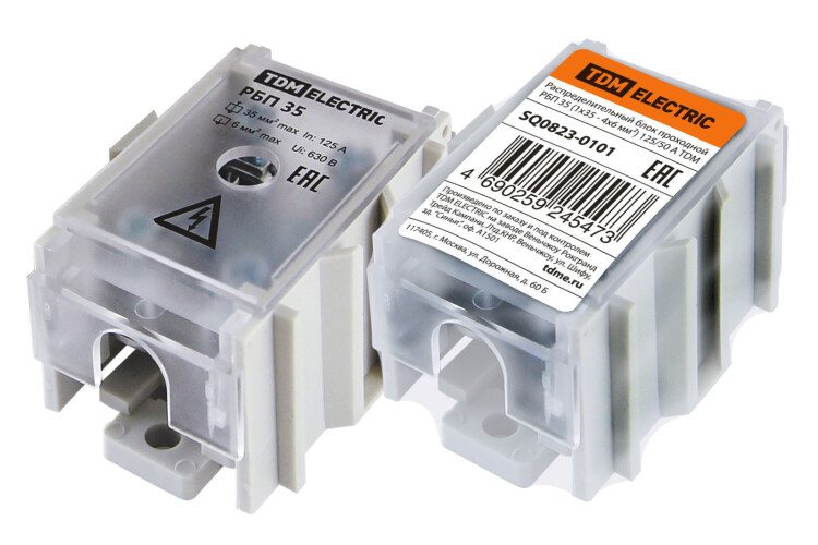 TDM Распределительный блок проходной РБП 35 (1х35 - 4х6 мм2) 125/50 А