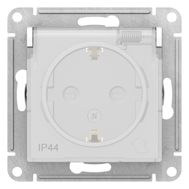 Картинка Systeme Electric AtlasDesign Aqua Бел Розетка с/з со шторками с крышкой, 16А, IP44, механизм (ATN440146) в интернет-магазине Форум Электро в Москве