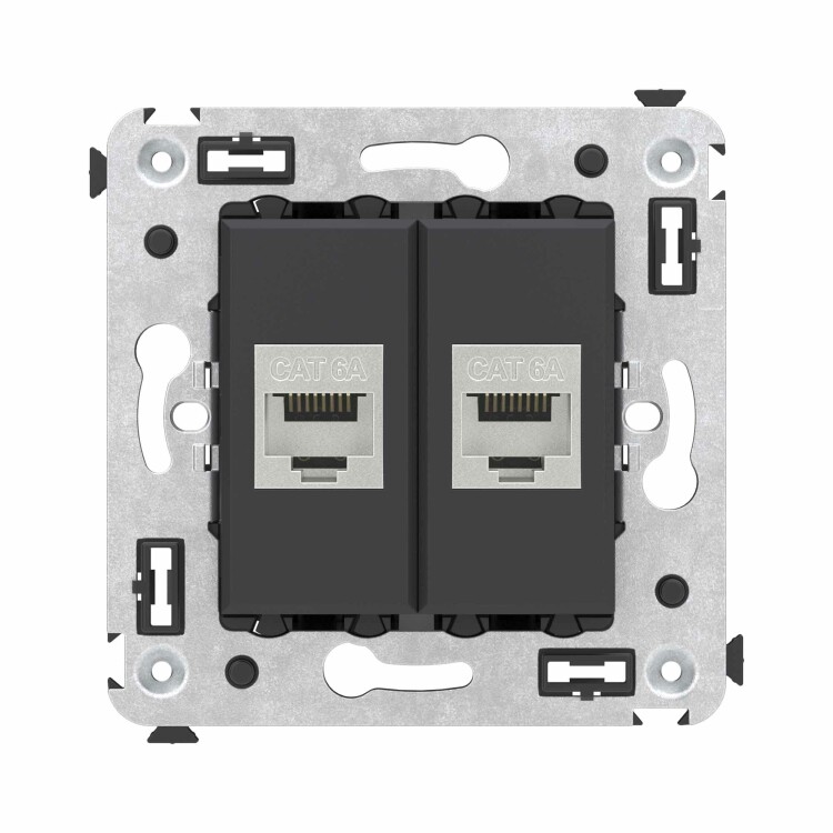 Картинка Компьютерная розетка RJ-45 без шторки в стену, кат.6А двойная экранированная, "Avanti", "Черный матовый" (4412774) в интернет-магазине Форум Электро в Москве