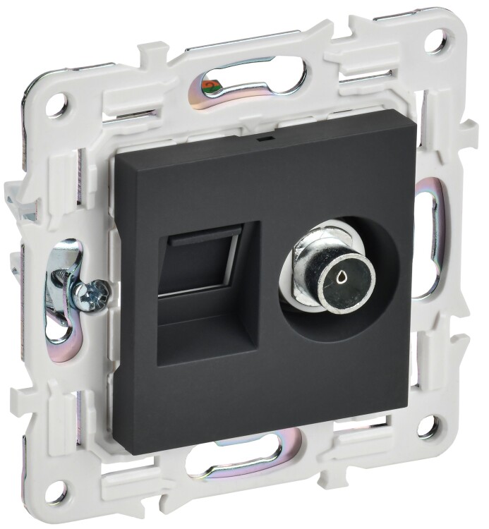 IEK SKANDY Графит Розетка двойная TV+RJ45 кат.5E SK-A14G (SK-AK20-1-K53) превью в интернет-магазине электрики Форум Электро в Москве