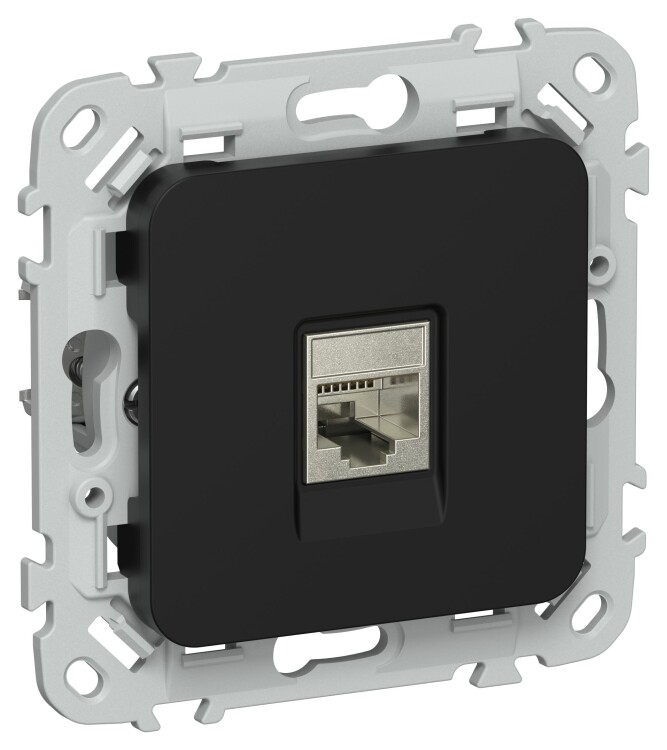 Картинка IEK FLITE Черный Розетка компьютерная RJ45 категория 5Е STP (FI-K11-1-K02) в интернет-магазине Форум Электро в Москве