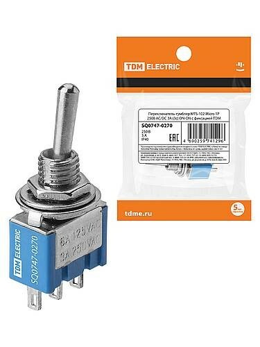 TDM Переключатель-тумблер MTS-102 Micro 1P 250В AC/DC 3А (3c) ON-ON с фиксацией (SQ0747-0270) превью в интернет-магазине электрики Форум Электро в Москве