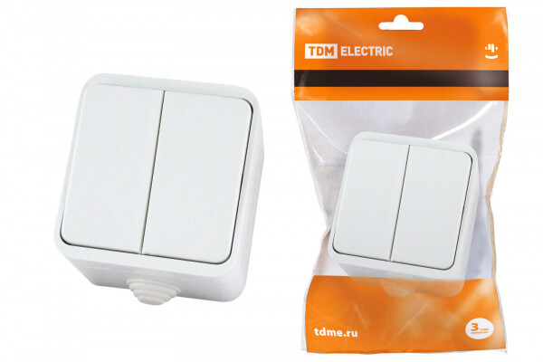 Картинка Выключатель 2-кл. OУ IP44 10А белый "Орель"TDM (SQ1802-0002) в интернет-магазине Форум Электро в Москве
