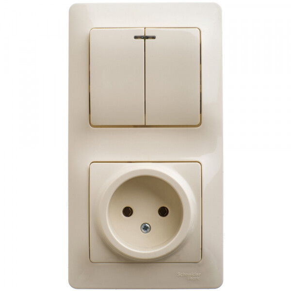 Картинка GLOSSA БЛОК: РОЗЕТКА + 2-клавишный ВЫКЛЮЧАТЕЛЬ с подсветкой БЕЖЕВЫЙ (GSL000273) в интернет-магазине Форум Электро в Москве