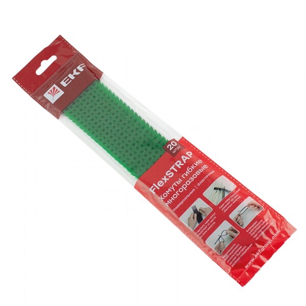 EKF Хомут гибкий (20 шт.) зеленый FlexSTRAP (plc-fs-gr) превью в интернет-магазине электрики Форум Электро в Москве