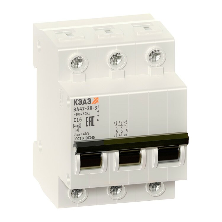 КЭАЗ ВА47-29 Автоматический выключатель 3P 50A D 4,5кА AC(ВА47-29-3D50-УХЛ3) (253133) превью в интернет-магазине электрики Форум Электро в Москве