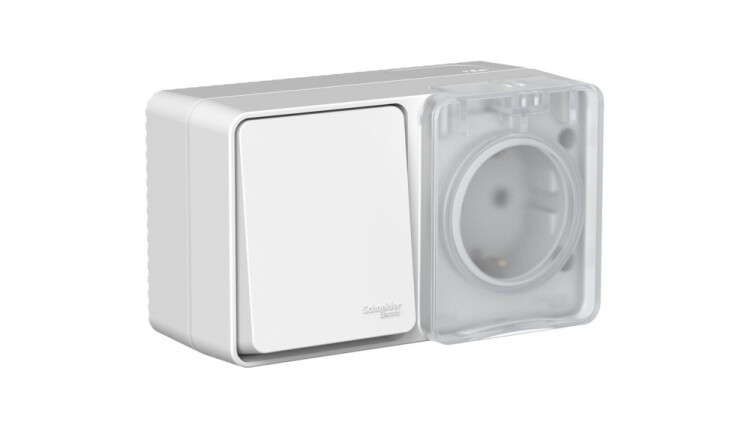 Картинка Systeme Electric AtlasDesign Profi54 Наруж Серый Блок: Роз. з/к со шт. 16А, Выкл.1-клав.10А (ATN543070) в интернет-магазине Форум Электро в Москве