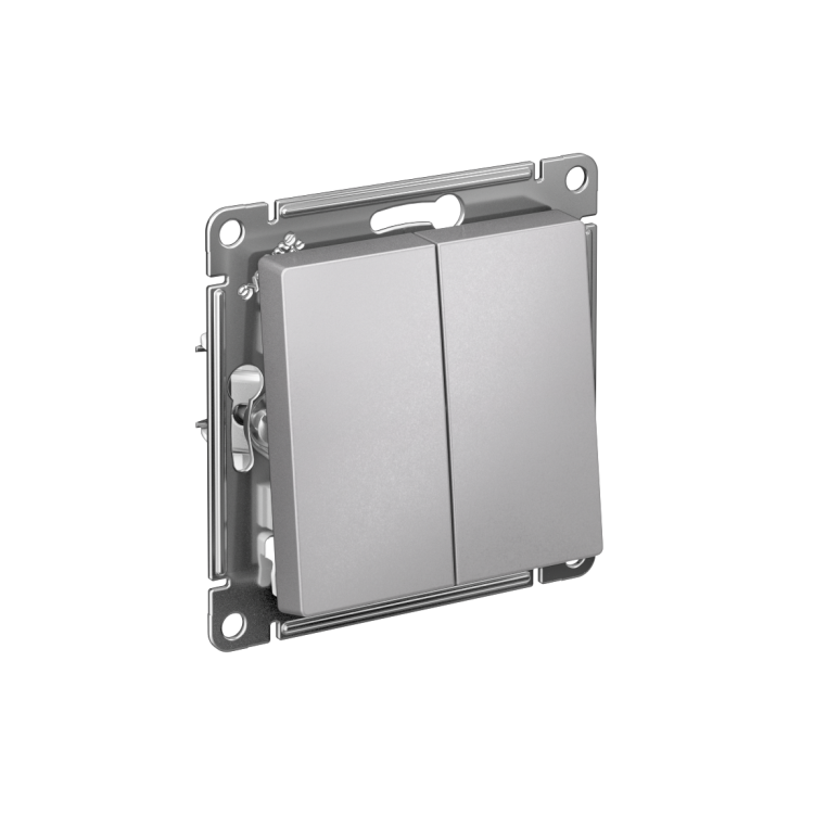 Картинка Systeme Electric AtlasDesign Алюминий Выключатель 2-клавишный с самовозвратом, сх.2, 10А, механизм (ATN000317) в интернет-магазине Форум Электро в Москве