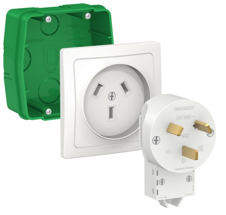 Фотография Systeme Electric Blanca внутр Бел Комплект силовой 32 А, 250 В: розетка, вилка, монтажная коробка (BLNSK013231) в интернет-магазине Форум Электро в Москве Картинка Systeme Electric Blanca внутр Бел Комплект силовой 32 А, 250 В: розетка, вилка, монтажная коробка (BLNSK013231) в интернет-магазине Форум Электро в Москве
