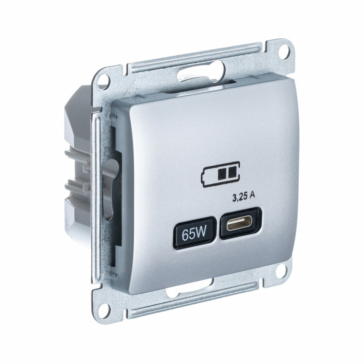 Картинка Systeme Electric Glossa Алюминий USB Розетка тип-C 65W высокоскор.заряд. QC, PD, мех. (GSL000327) в интернет-магазине Форум Электро в Москве