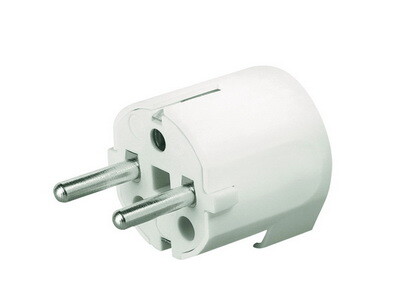 Картинка Вилка кабельная, бытовая с боковым вводом кабеля. Белая. IP20 16А 2P+E 230В (DIS13083) в интернет-магазине Форум Электро в Москве