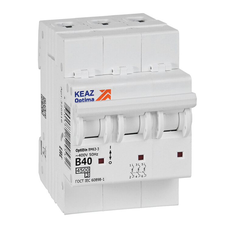 КЭАЗ OptiDin BM63 Автоматический выключатель 3P 40А B 4,5кА AC (BM63-3B40-4,5-УХЛ3) (329523) превью в интернет-магазине электрики Форум Электро в Москве