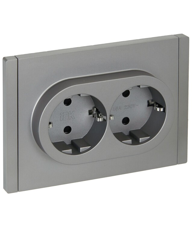 Картинка IEK FORTE&PIANO Сталь Розетка 2-я с/з со шт безвинтовое крепление 16А FP523 (FP-R24-16-1-K46) в интернет-магазине Форум Электро в Москве