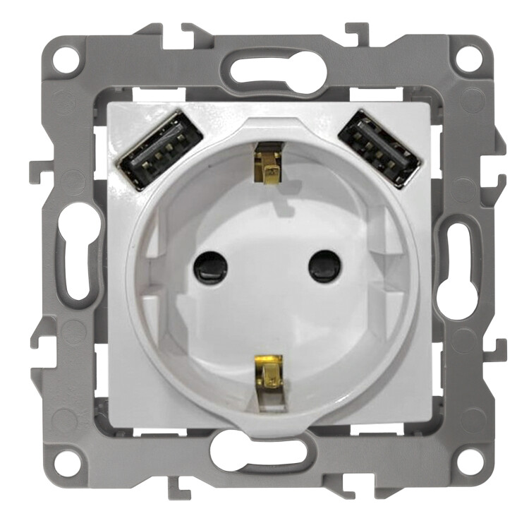Картинка 14-4109-02 ЭРА Розетка 2P+E 16A-250В, штор. с 2xUSB 5В-3А, Эра Elegance, слоновая кость (10/100/2000) (Б0047868) в интернет-магазине Форум Электро в Москве