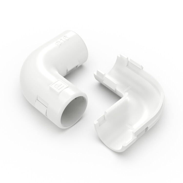 Соединитель угловой разборный белый д16 (100шт/1000шт уп/кор) Промрукав (PR.07516б) превью в интернет-магазине электрики Форум Электро в Москве