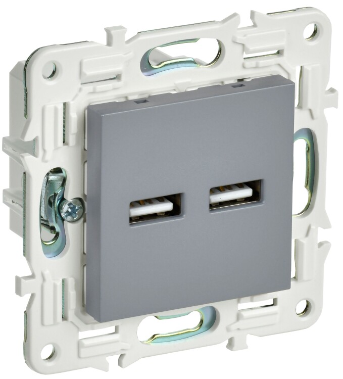 Картинка IEK SKANDY Серый Розетка USB A+A 3,1А SK-R15Gr (SK-U21-D31-K03) в интернет-магазине Форум Электро в Москве