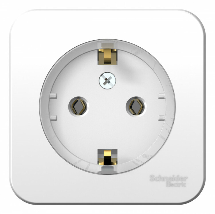 Картинка Systeme Electric Blanca наруж Бел Розетка с/з без шторок, (тонкая) 16А, 250В, изолир. пластина (BLNRA110111) в интернет-магазине Форум Электро в Москве