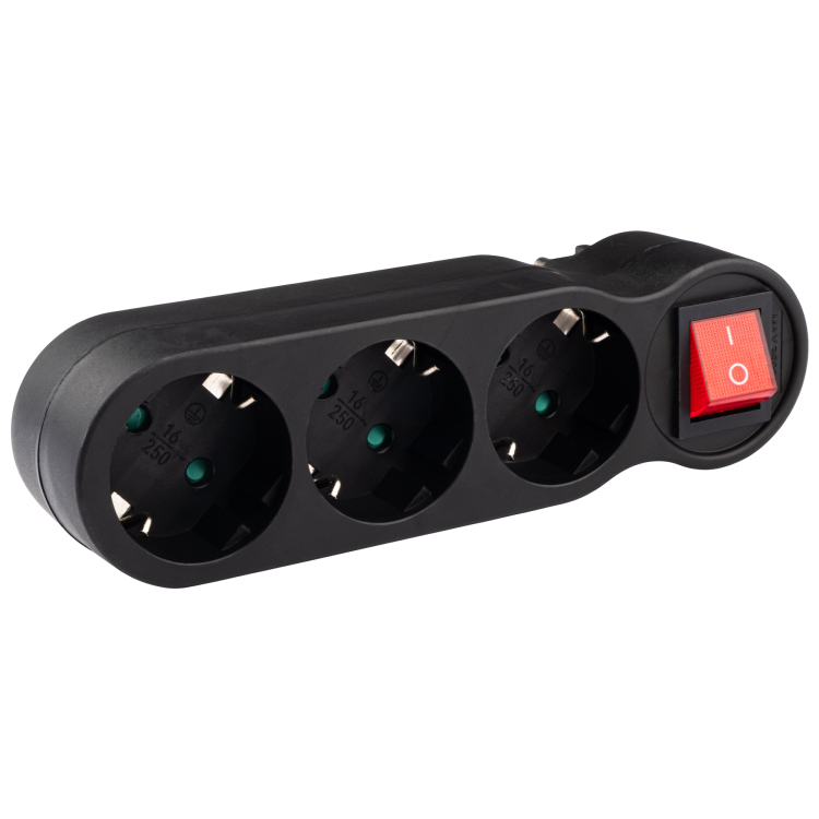 Картинка Разветвитель JAZZway AD-3GS-bk заземл., выкл. (.5070837) в интернет-магазине Форум Электро в Москве