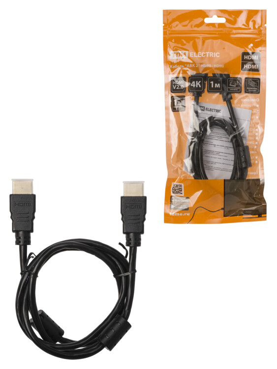TDM Кабель "АВК 2" HDMI - HDMI, v2.0, позолоченные контакты, с ферритами, 1 метр (SQ4040-0002) превью в интернет-магазине электрики Форум Электро в Москве