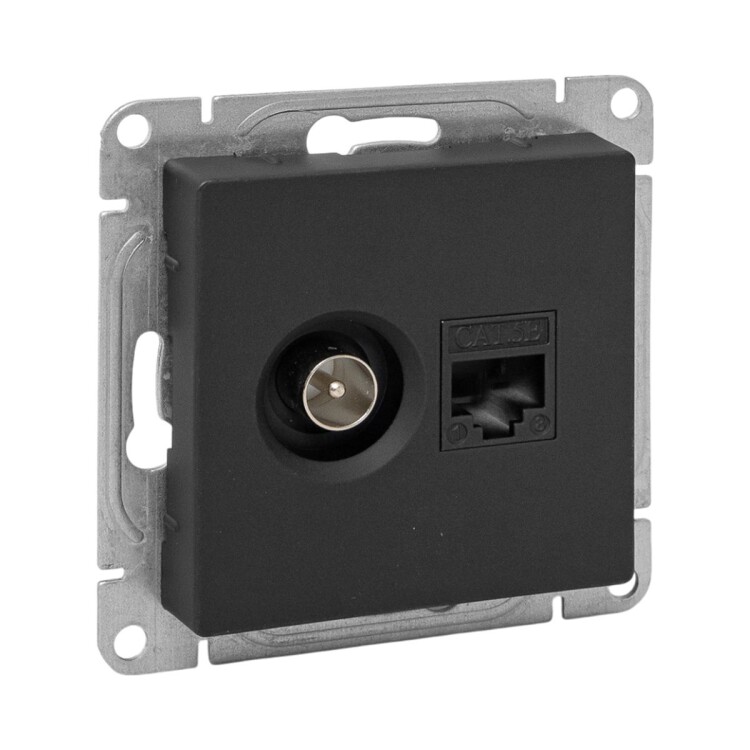 EKF Механизм розетки TV+RJ45 (cat5), чёрный Эпика (UP1-SOB-TV+RJ) превью в интернет-магазине электрики Форум Электро в Москве