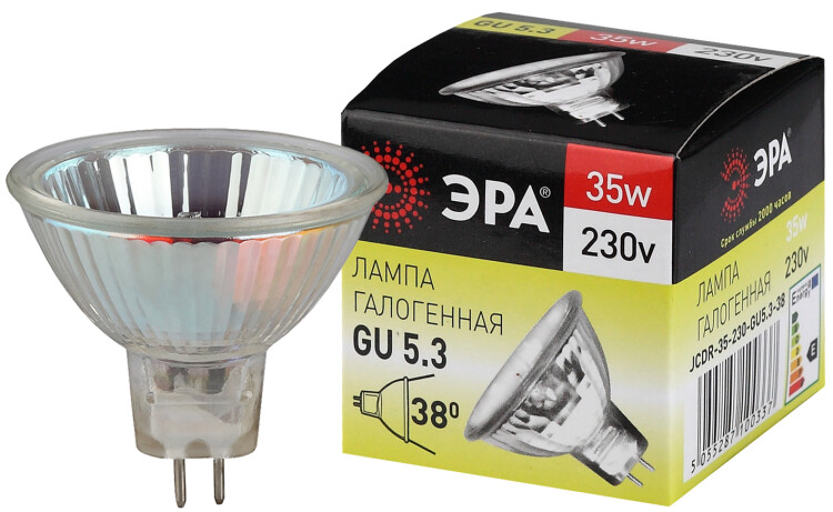 ЭРА Лампа галогенная GU5.3-JCDR(MR16)-35W-230V-CL 35Вт софит теплый белый свет GU5.3 (C0027363) превью в интернет-магазине электрики Форум Электро в Москве