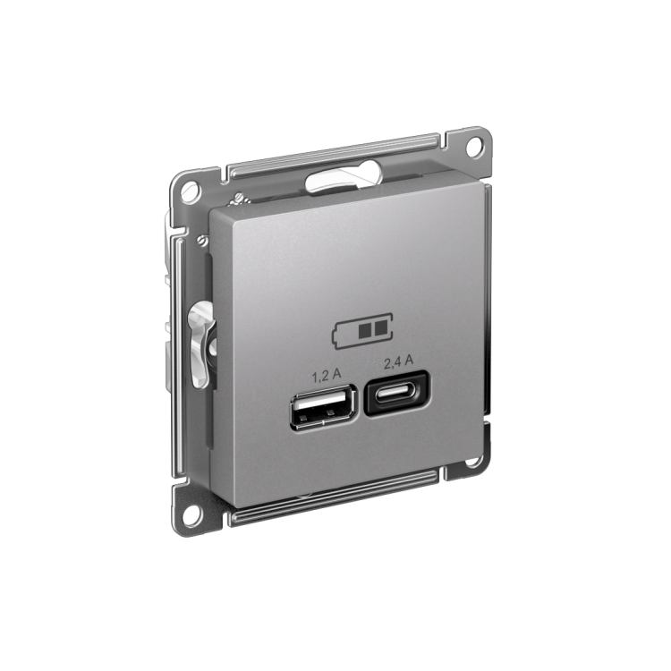 Картинка Systeme Electric AtlasDesign Алюминий USB A+С, 5В/2,4А, 2х5В/1,2А, механизм (ATN000339) в интернет-магазине Форум Электро в Москве