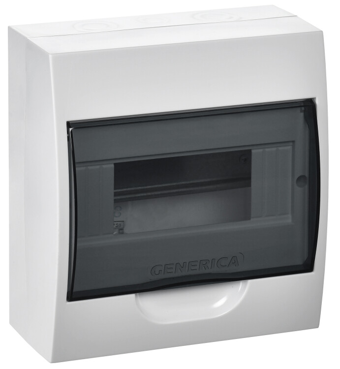 IEK GENERICA Корпус пластиковый ЩРН-П-8 черн. прозр. дверь IP41 (MKP12-N-08-41-G) превью в интернет-магазине электрики Форум Электро в Москве