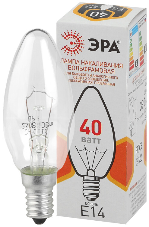 ЭРА Лампочка B36 40Вт Е14 / E14 230В свечка прозрачная цветная упаковка (Б0039127) превью в интернет-магазине электрики Форум Электро в Москве