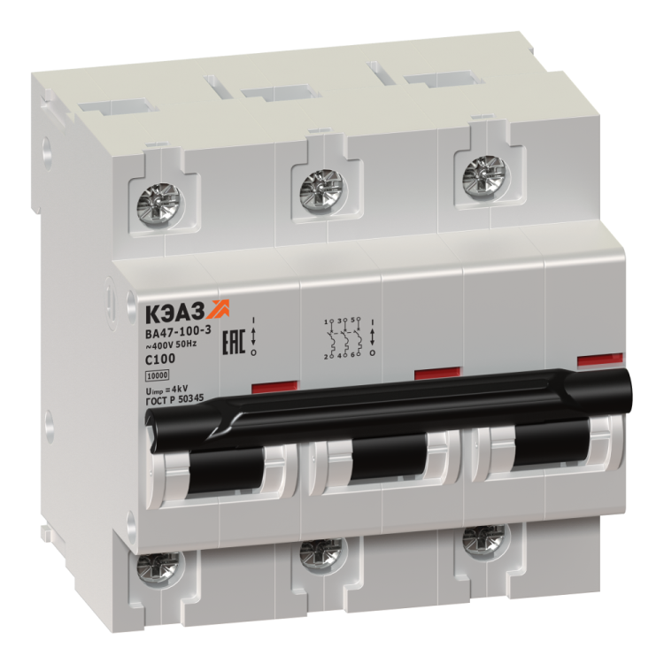 КЭАЗ ВА47-100 Автоматический выключатель 3P 25A C 10кА AC(ВА47-100-3С25-УХЛ3) (233030) превью в интернет-магазине электрики Форум Электро в Москве
