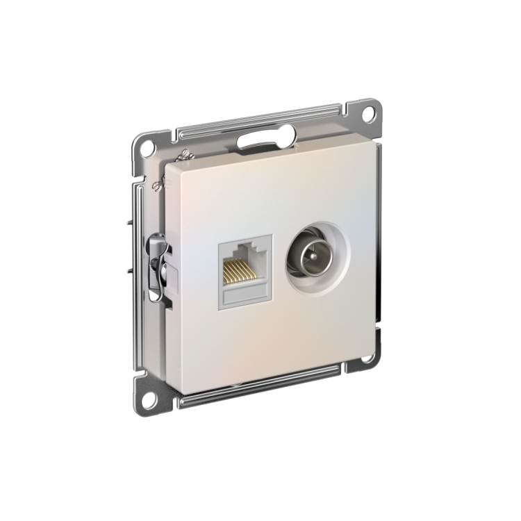 Systeme Electric AtlasDesign Жемчуг Розетка двойная комп+ТВ, RJ45+TV, кат.5E, механизм (ATN000489) превью в интернет-магазине электрики Форум Электро в Москве