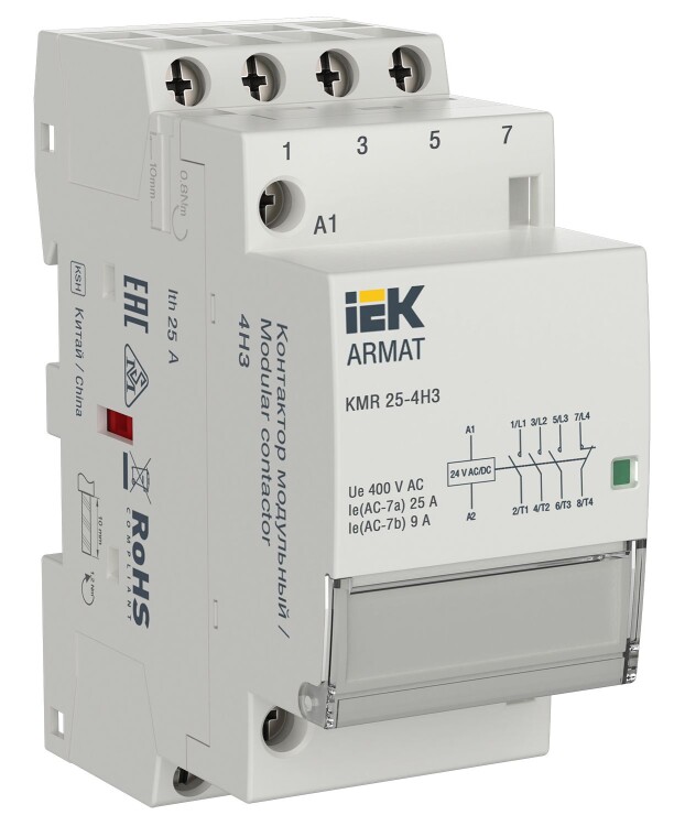 IEK ARMAT Контактор модульный KMR 25А 24В AC/DC 4НЗ (AR-KMR20-025-04-024) превью в интернет-магазине электрики Форум Электро в Москве