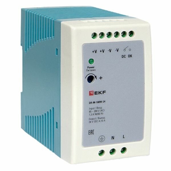 EKF Блок питания на дин рейку 100Вт,Uвх ~ 220 В AC m, Uвых - 24 В DC постоянного тока (DR-M-100W-24) превью в интернет-магазине электрики Форум Электро в Москве EKF Блок питания на дин рейку 100Вт,Uвх ~ 220 В AC m, Uвых - 24 В DC постоянного тока (DR-M-100W-24) превью в интернет-магазине электрики Форум Электро в Москве