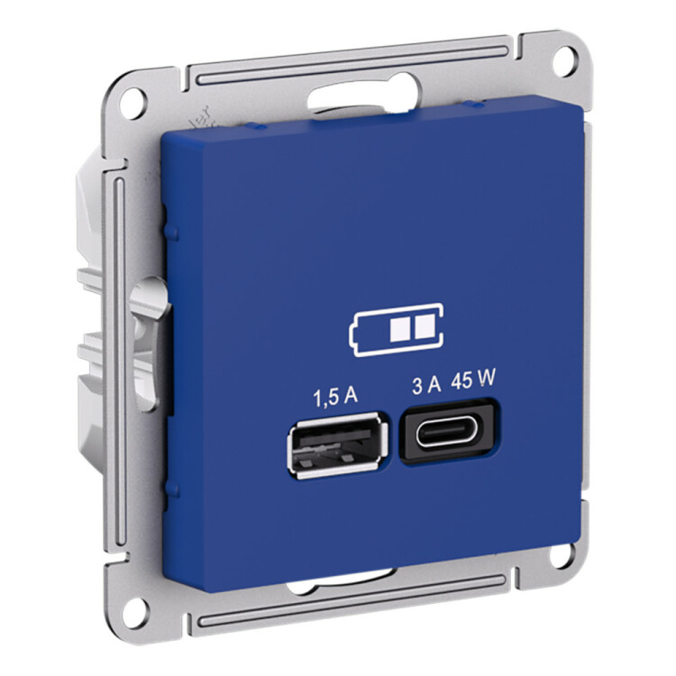 Картинка Systeme Electric AtlasDesign Аквамарин Розетка USB A + тип-C 45Вт высокоскор.заряд. QC,PD, механизм (ATN001129) в интернет-магазине Форум Электро в Москве