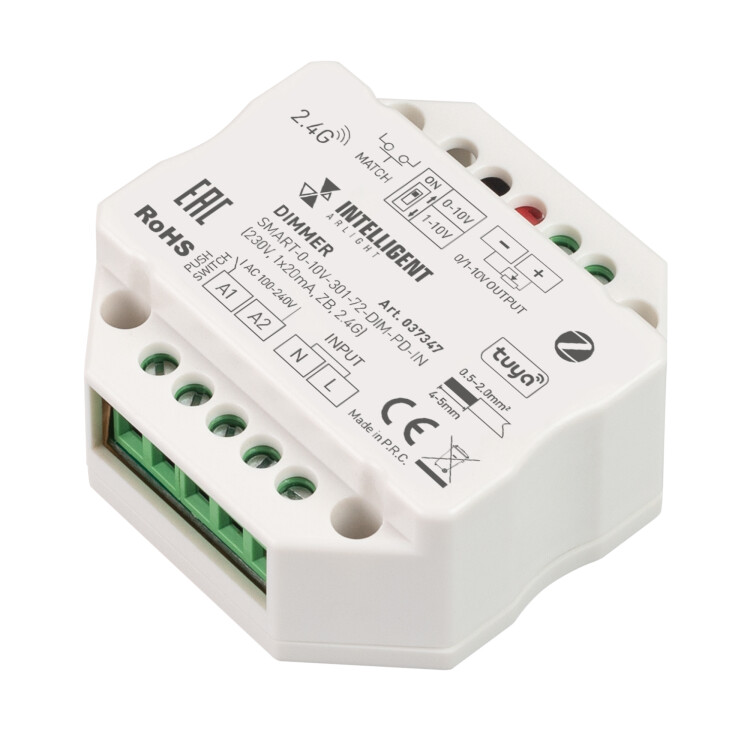 Arlight INTELLIGENTIGHT Диммер SMART-0-10V-301-72-DIM-PD-IN (230V, 1x20mA, ZB, 2.4G) (IP20 Пластик, 5 лет) (037347) превью в интернет-магазине электрики Форум Электро в Москве