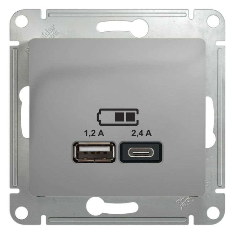 Картинка Systeme Electric Glossa Алюминий Розетка USB A+С, 5В/2,4А, 2х5В/1,2А (GSL000339) в интернет-магазине Форум Электро в Москве
