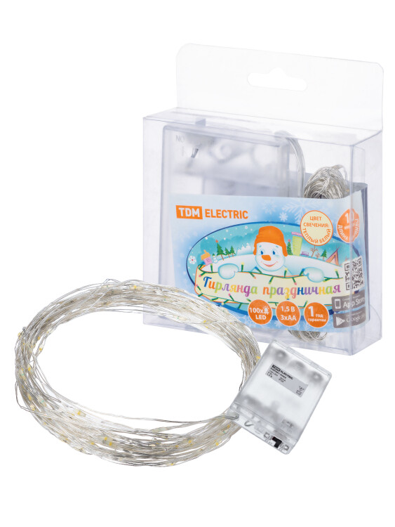 TDM Гирлянда светодиодная "Роса100" 100LED, 10м, 3000К, 3хАА, (SQ0361-0053) превью в интернет-магазине электрики Форум Электро в Москве