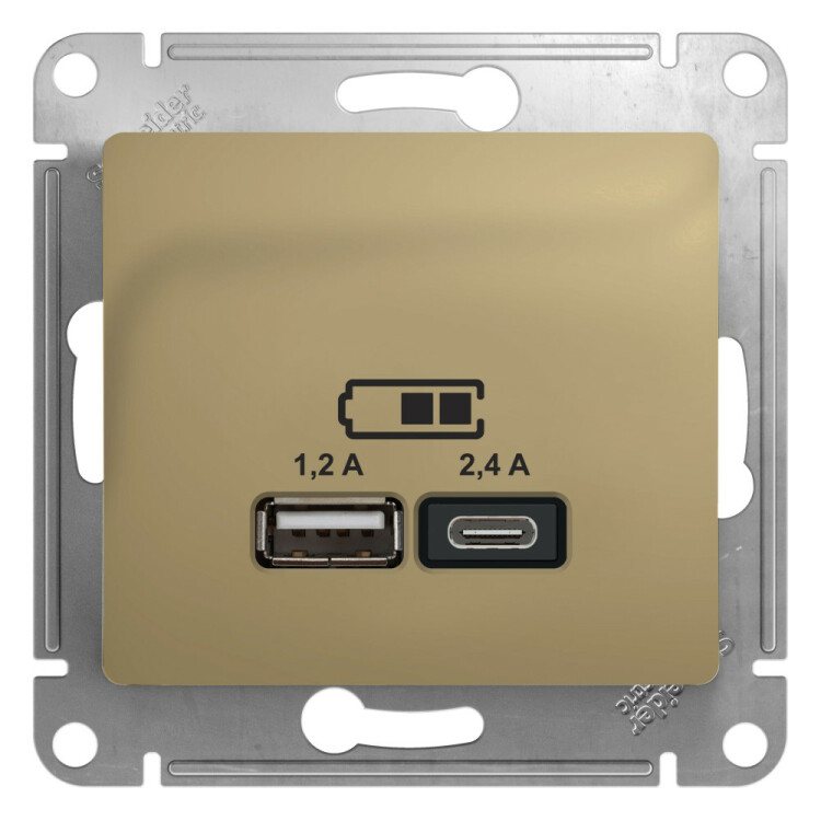 Картинка Systeme Electric Glossa Титан Розетка USB A+С, 5В/2,4А, 2х5В/1,2А (GSL000439) в интернет-магазине Форум Электро в Москве