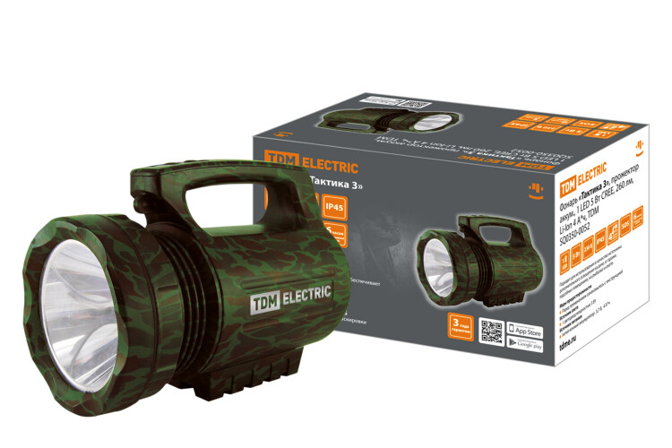 TDM Фонарь"Тактика 3", прожектор аккум.,1 LED 5 Вт CREE, 260 лм, Li-Ion 4 А*ч, (SQ0350-0052) превью в интернет-магазине электрики Форум Электро в Москве