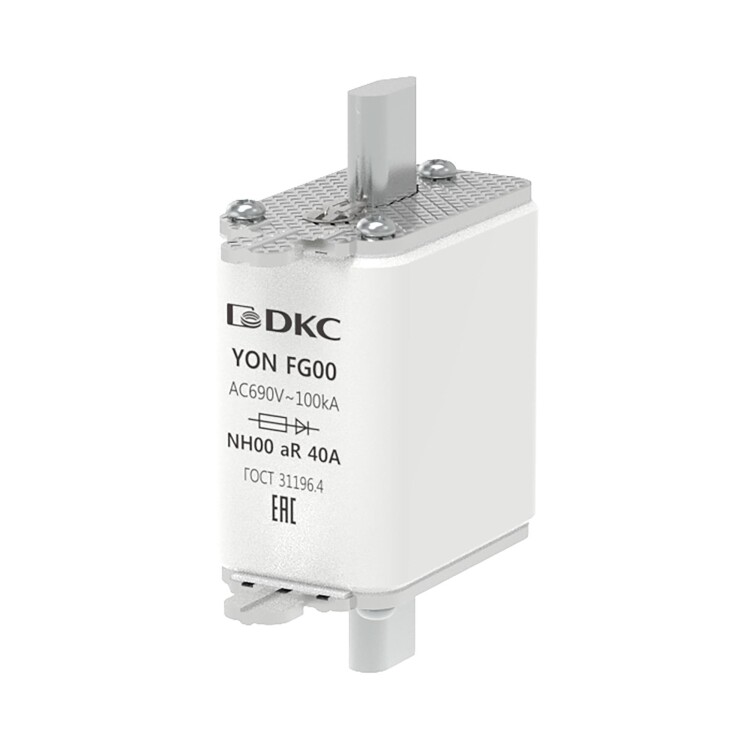 DKC Предохранитель YON ножевого типа FG00 40А 690V характеристика aR (1FG00-0040-690V-AR) превью в интернет-магазине электрики Форум Электро в Москве DKC Предохранитель YON ножевого типа FG00 40А 690V характеристика aR (1FG00-0040-690V-AR) превью в интернет-магазине электрики Форум Электро в Москве